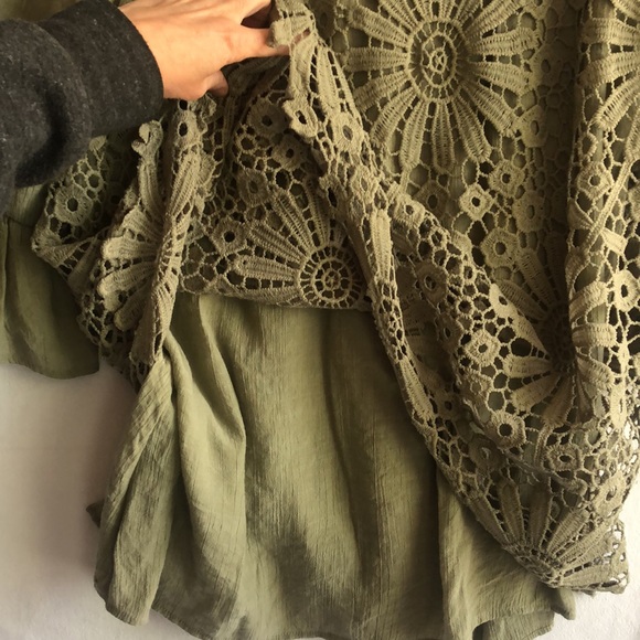 Sage Green Crocheted Boho Bohemian Tunic, Lined, Size XL - Picture 7 of 7